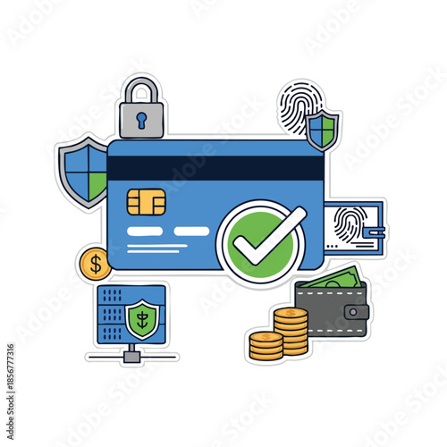 Graphic depicting financial security, protection, and digital transaction verification