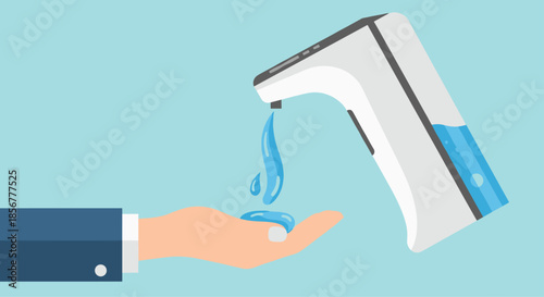 Person using an automatic hand sanitizer dispenser to clean their hands, promoting hygiene and preventing infections.