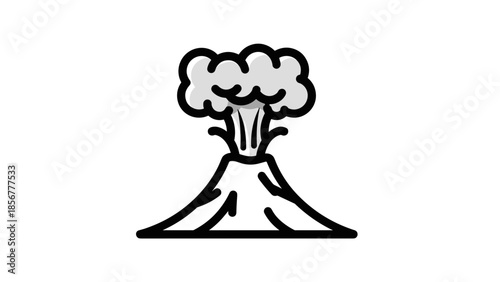 Simple Black and White Volcano Illustration.
