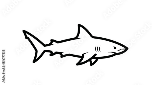 Simple Black and White Shark Illustration.