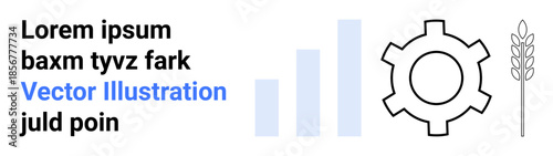 Gear icon, bar graph, and wheat stem arrangement linking industry, agriculture, and analysis. Ideal for business, farming, growth, sustainability innovation analytics simple landing page