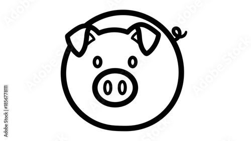 Simple Line Drawing of Pig Face Icon.