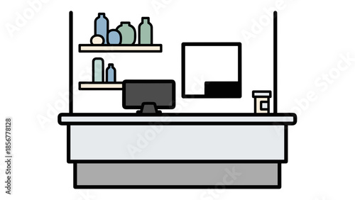 Simple Office Desk with Computer Monitor.