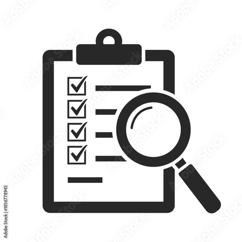 A checklist on a clipboard next to a magnifying glass representing careful inspection and organization