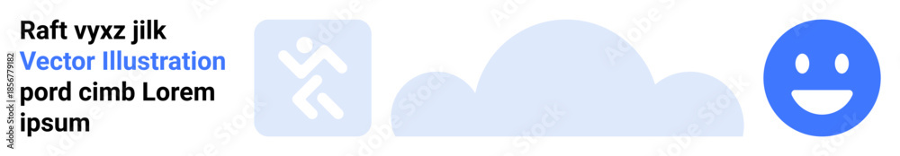 Fototapeta premium Branding, motivation, positivity, technology, personal growth, creative design. A cloud, running person and happy face in blue. Branding and motivation prominently displayed