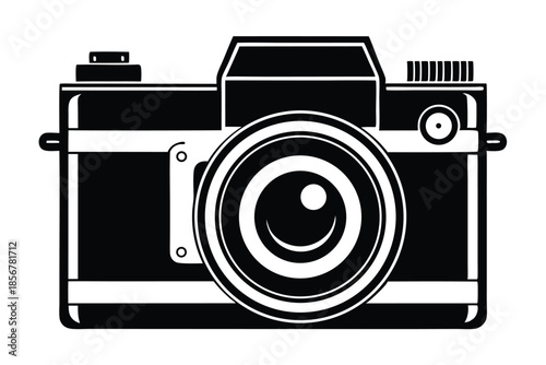 single lens reflex film camera silhouette line art vector illustration