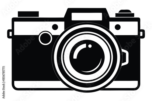 single lens reflex film camera silhouette line art vector illustration