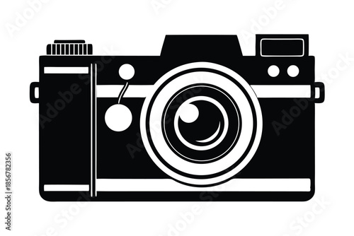 single lens reflex film camera silhouette line art vector illustration