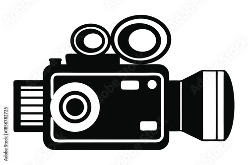 single lens reflex film camera silhouette line art vector illustration