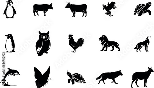 Collection of animal silhouettes isolated on transparent background
