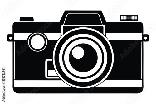 single lens reflex film camera silhouette line art vector illustration