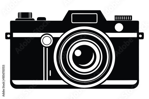 single lens reflex film camera silhouette line art vector illustration