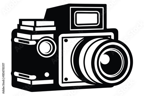 single lens reflex film camera silhouette line art vector illustration