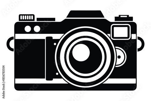single lens reflex film camera silhouette line art vector illustration