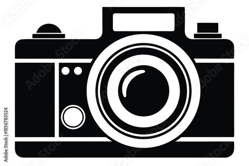 single lens reflex film camera silhouette line art vector illustration