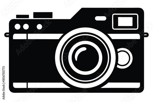 single lens reflex film camera silhouette line art vector illustration