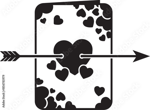 Black and white illustration of a heart pierced by an arrow
