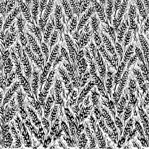 Wheat Grain Pattern Vector Background Texture, Vintage Hand-Drawn Rustic Woodcut Linocut Style, Ideal for Organic Bread Bakery Packaging and Agricultural Design
