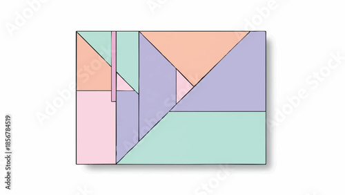 Geometric Pattern Puzzle with Pastel Colored Shapes and Lines, Abstract Design