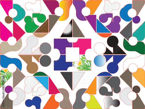 Colorful puzzle pieces forming the number eight jigsaw