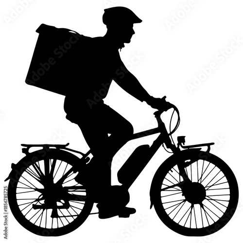 Silhouette of a Delivery Person on an Electric Bike Keywords: delivery, courier, electric bike