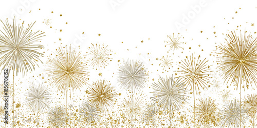 Golden fireworks bursting in night sky