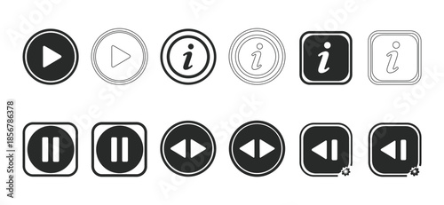 Collection of media control icons for play, pause, and info