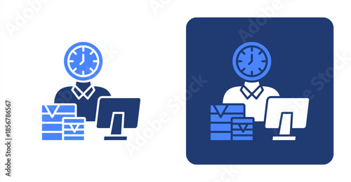 Workaholic Glyph Color  Two-tone color and contrasting background icon illustration