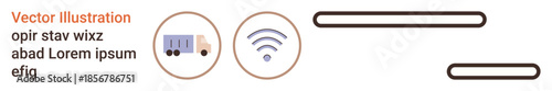 Logistics, wireless technology, connectivity, supply chain, transportation, shipping services. Truck and wireless symbol icons. logistics and wireless technology concepts