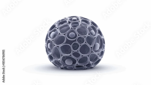 Abstract spherical cellular structure with interconnected circular compartments, scientific visualization