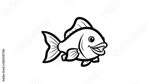 Expressive cartoon goldfish line art drawing with an open mouth, isolated white background.