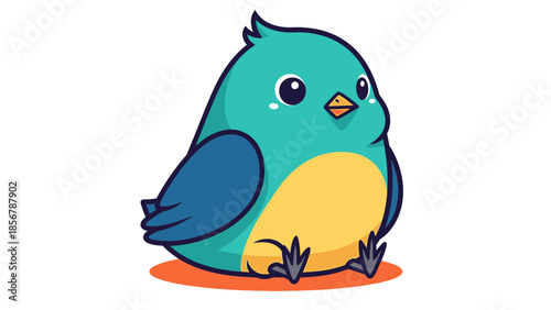 Cute Small Blue and Yellow Bird Sitting Calmly on Bright Studio Background