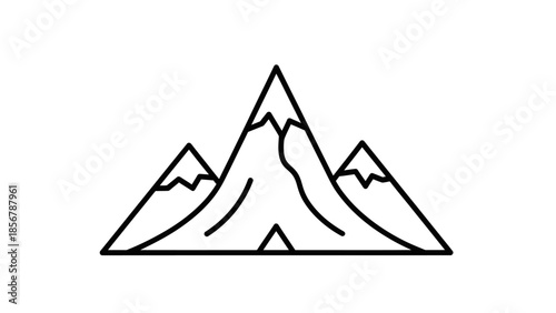 Minimalist Outline Drawing of Mountains Landscape on Isolated White Background