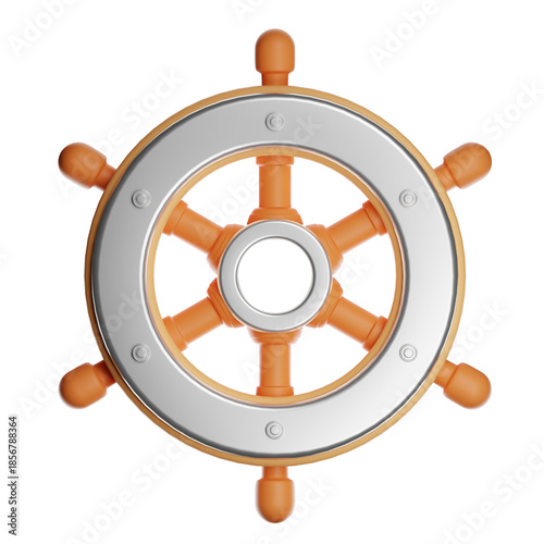 Ship wheel 3d icon navigating maritime travel and leadership