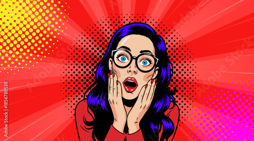 Surprised woman wearing pop art glasses