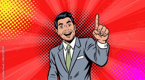 A happy businessman holding his thumb up in pop art retro style