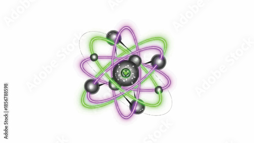 Abstract representation of a stylized atom with orbiting electrons, symbolizing science and nuclear energy