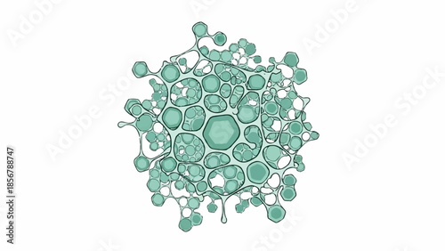 Abstract scientific molecular structure illustration with interconnected nodes and spheres