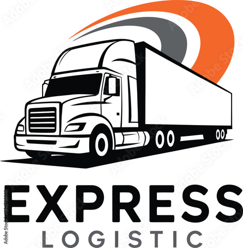 Black and white semi truck with orange and grey abstract