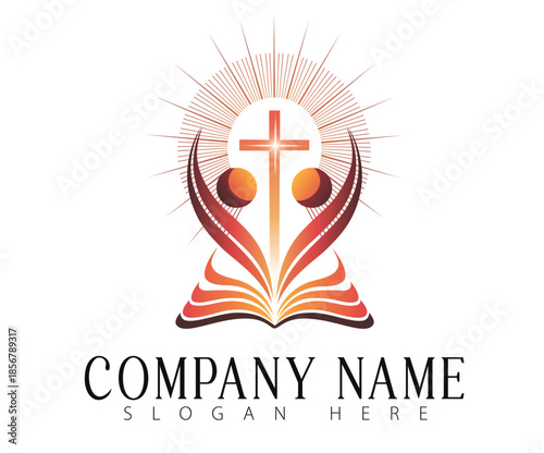 A logo artwork featuring a cross surrounded by rising human figures.