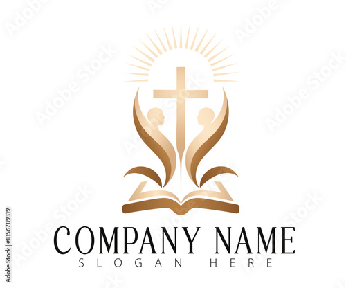 A faith-inspired logo blending a cross with upward-moving human forms.