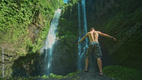 waterfall in a green forest