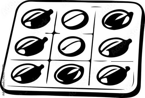 Outline Icon of Full Blister Pack Nine Round Pills Medication Foil