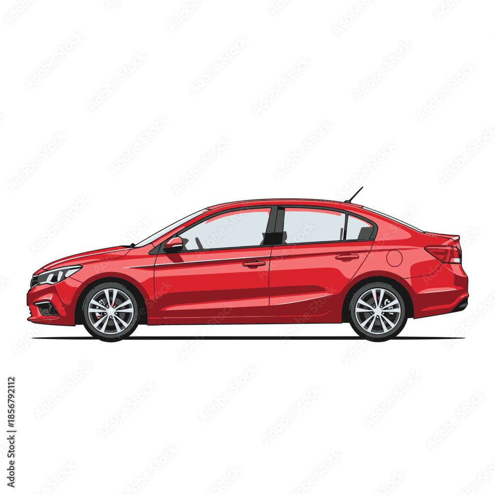 Obraz premium Red Sedan Car Illustration – Modern Passenger Vehicle Side View Vector