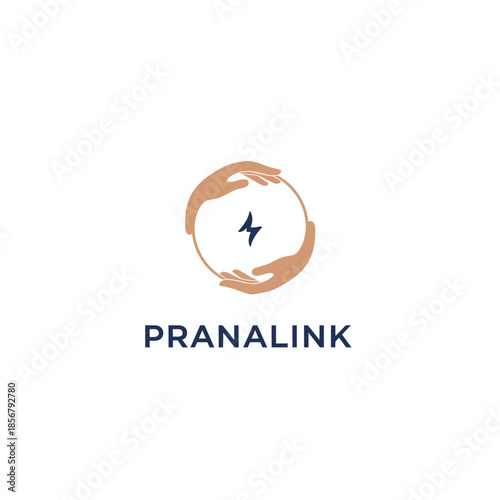 A spiritual logo featuring two hands forming a circle around a lightning bolt symbol with 