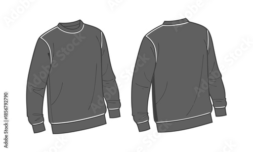 Vector mockup of black crewneck sweatshirt front and back view template, easily editable.