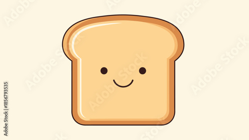 Cute cartoon slice of toast bread with a happy smiling face, looking fresh and friendly on a light yellow background.