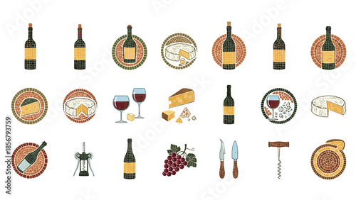 Wine and Cheese Still Life: A Delightful Composition of Culinary Elements Vector Art