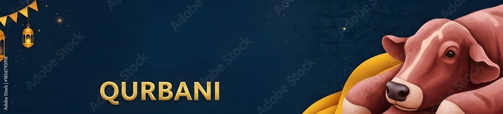 Naklejka premium Qurbani Banner Template Design with Cow and Lantern Illustration