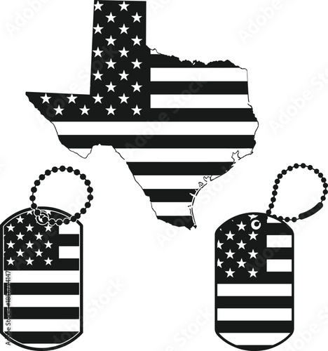 texas state and dog tag american flag vector art for patriotic t shirt and veteran graphics